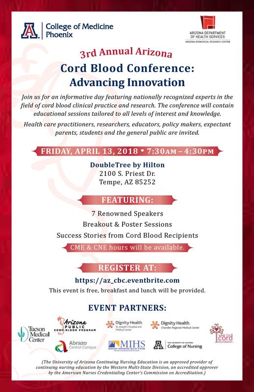 Register Now Advancing Innovation at the Arizona Cord Blood Conference